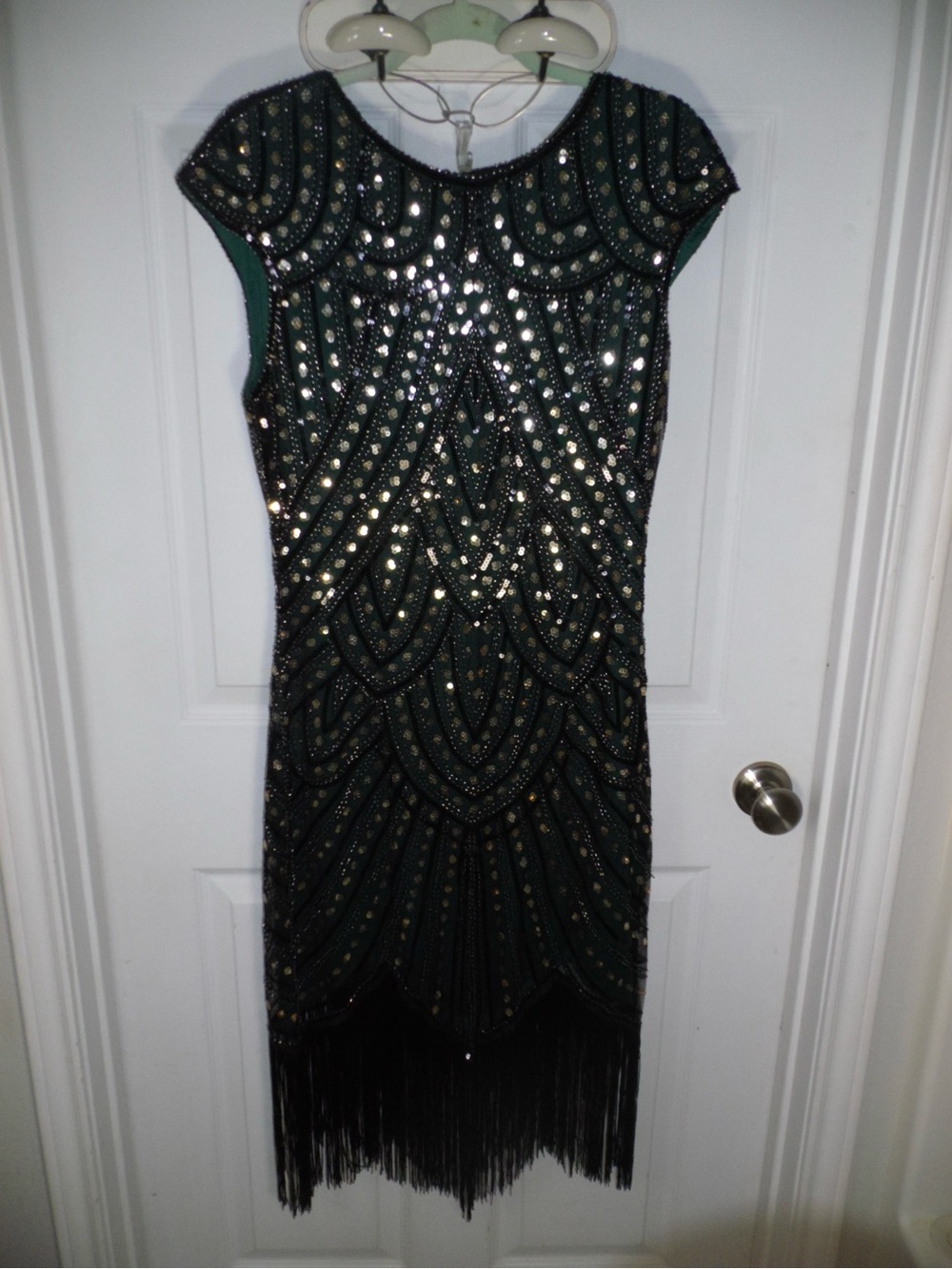 Fundaisy Emerald Green Beaded Fringe Midi Dress